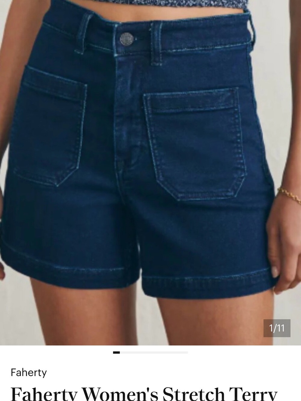 Faherty Dark Indigo High-Rise Denim Patch-Pocket Shorts